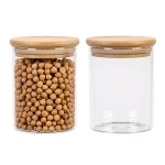 Skleněná nádoba 420 ml na uchovávání potravin s dřevěným víčkem