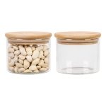 SKLENĚNÁ NÁDOBA – 390 ml – sklenice s dřevěným víčkem a těsněním