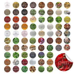 75 kusů - SAMOLEPKY etikety na skleničky na koření 36 mm