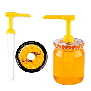 Skleněná nádoba 520 ml s dávkovačem a pumpičkou na med, sirup nebo omáčku