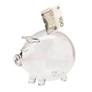 Skleněné PRASÁTKO pokladnička k rozbití, na spoření peněz – hladké