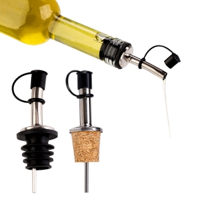 Nalévací dávkovač na víno, olivový olej, ocet – kovový, se zátkou
