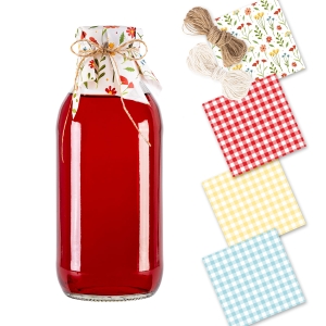 10× skleněná láhev Kubuś 330 ml + 10× smršťovací víčka a ubrousky + 10 m jutový provázek