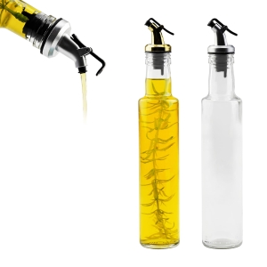 Láhev DORICA 250 ml BÍLÁ PRŮHLEDNÁ s plastovou nalévací tryskou na olivový olej, olej, ocet