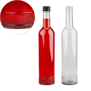 Sada 40 kusů – skleněná láhev s reliéfem KRYSTAŁ 500 ml na likéry, víno, domácí pálenku, vodku nebo džus