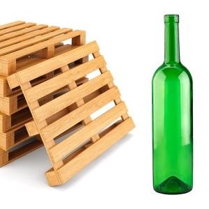 Skleněná láhev Bordeaux na víno – zelená 750 ml – paleta 1165 kusů