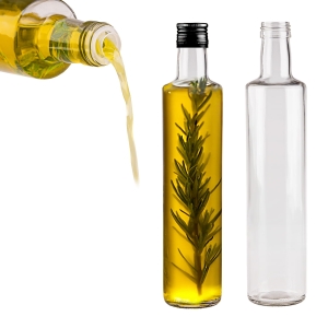 Láhev Dorica 500 ml čirá na olej, ocet, sirupy, šťávy s dávkovačem