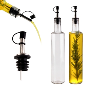 Láhev DORICA 500 ml průhledná čirá na olej, alkohol s kovovým nalévačem