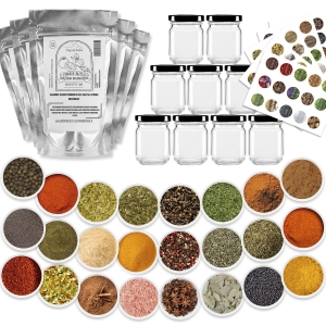 Sada koření: 24x skleničky 130 ml + 24x koření, bylinky + 75x barevné etikety