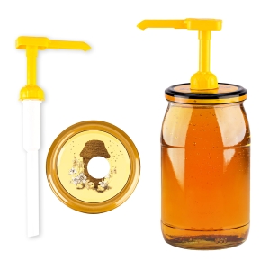 Skleněná nádoba 900 ml s dávkovačem a pumpičkou na med, sirup nebo omáčku