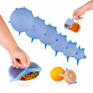 6× silikonové víčka na nádoby, zeleninu, ovoce – různé velikosti