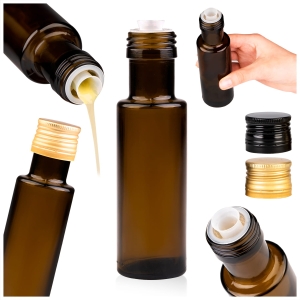 Skleněná lahvička DORICA 100 ml olivová – na olivový olej s dávkovačem