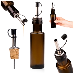 Skleněná lahvička DORICA 100 ml olivová – na olivový olej s kovovým nalévačem a uzávěrem