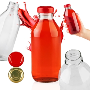 Sada 100 kusů – skleněná láhev Kubuś 330 ml na džusy, nápoje, mléko, vodu, likéry + DÁREK