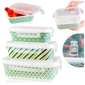 3× skleněné nádoby lunchbox na uchovávání potravin s víčky – zelené
