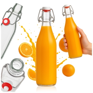 Skleněná láhev KULATÁ 500 ml s mechanickým uzávěrem na vodu, víno, likéry, džus + DÁREK