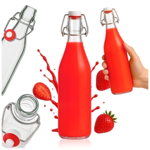 Sada 5 kusů – kulatá láhev 500 ml na likéry, džus + mechanický uzávěr + DÁREK