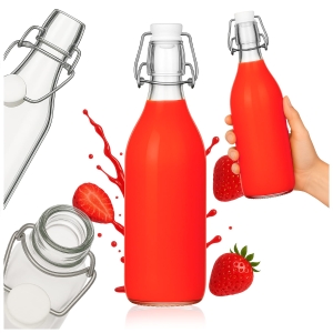 5× kulatá láhev 1 l (1000 ml) na vodu, víno, likéry, džusy s mechanickým uzávěrem + DÁREK