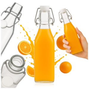 Skleněná láhev ČTVEREC 250 ml s mechanickou zátkou na víno, džusy, likéry + DÁREK