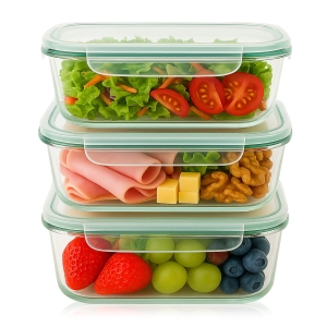 3x skleněné nádoby LUNCHBOX 1 L hermetické na skladování potravin