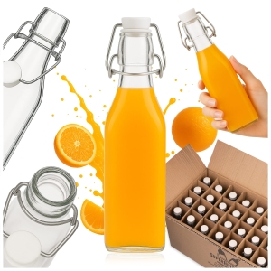 36x láhev KVADRAT 250 ml s mechanickým uzávěrem na víno, šťávy, likéry KARTON + DÁREK