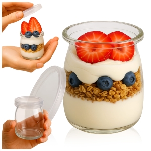 24x skleněná dóza 100 ml se zátkou na dezerty, omáčky, degustace, pudinky, želé