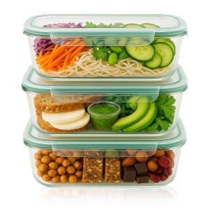 3x skleněné nádoby 630 ml LUNCHBOX hermetické na skladování potravin