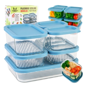 6x Modulární skleněné nádoby na uchovávání potravin s plastovými víčky
