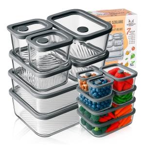 7x Modulární skleněné nádoby na uchovávání potravin se skleněnými víčky s ventilem