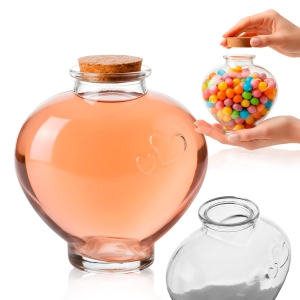 5× skleněná lahvička Srdce 350 ml s korkem na dárek, nalewki a likéry