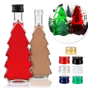 Skleněná láhev vánoční stromek 250 ml na tinktury, likér, vánočku