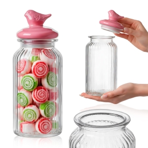 Skleněná nádoba 1450 ml s keramickým víčkem Pták – na sušenky, perníčky a bonbóny