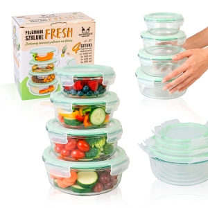 4× hermetické kulaté skleněné nádoby na skladování potravin