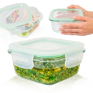 Hermetická čtvercová skleněná nádoba 310 ml na skladování potravin