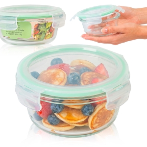 Hermetická kulatá skleněná nádoba 390 ml na skladování potravin