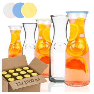 12× Skleněná karafa 1 l – 1000 ml na vodu, limonádu, šťávy a nápoje