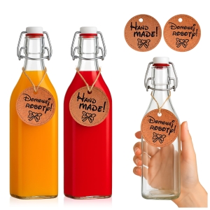 Láhev KVADRAT 500 ml na likéry, šťávu s mechanickým uzávěrem, VISAČKOU a jutovým provázkem