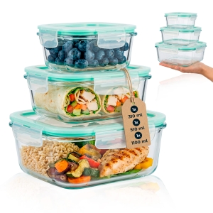 3x Hermetická čtvercová skleněná nádoba 310 ml + 510 ml + 1100 ml na skladování potravin