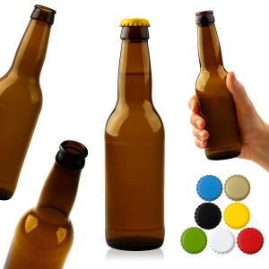 5x skleněná láhev 330 ml na pivo, cider, vodu – hnědá