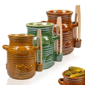 Rýhovaná keramická kameninová nádoba 3,5 l s kleštěmi na okurky, kvašenou zeleninu a kvásky