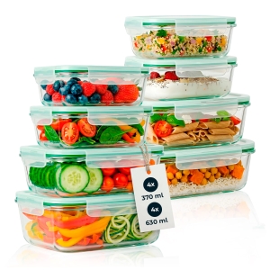 8x Hermetické skleněné nádoby lunchbox na skladování potravin