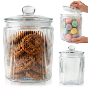 Skleněná dóza rýhovaná 2 l CIACHO se skleněným víkem – na sladkosti, kávu, kapsle