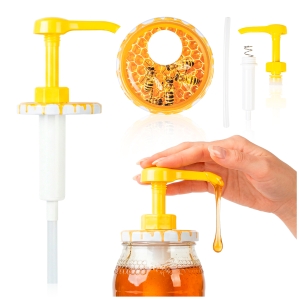 Dávkovač s pumpičkou na med, sirup, šťávu – na sklenici s víčkem 82 mm