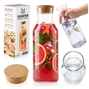 Skleněná karafa Emma 1,2 l 1200 ml s uzávěrem na vodu, limonádu, džusy a nápoje