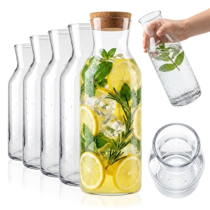 5x skleněná karafa Emma 1,2 l 1200 ml s uzávěrem na vodu, limonádu, džusy a nápoje