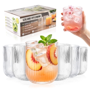 6× rýhované sklenice 260 ml na drinky, nápoje, džus a vodu