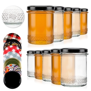 20× skleněné sklenice 400 ml jednoduché s okrajem MED na zavařeniny, med, džemy, včelí pyl + ZDARMA