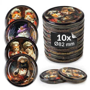 10x víčko TWIST KOČKY MIX fi 82 mm na sklenice, zavařovací sklenice