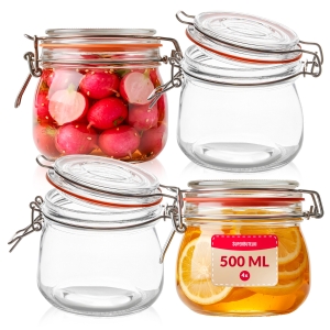 4x skleněné zavařovací sklenice 500 ml s mechanickým uzávěrem WEK na ovesnou kaši, zavařeniny, med, sypké produkty