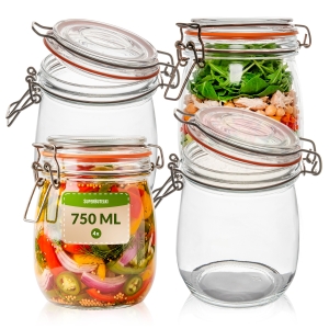 4x skleněné zavařovací sklenice 750 ml s mechanickým uzávěrem WEK na ovesnou kaši, zavařeniny, med, sypké produkty